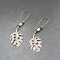 Pierced Earrings Silver tone Leaf Beaded Dangle 2.25"
