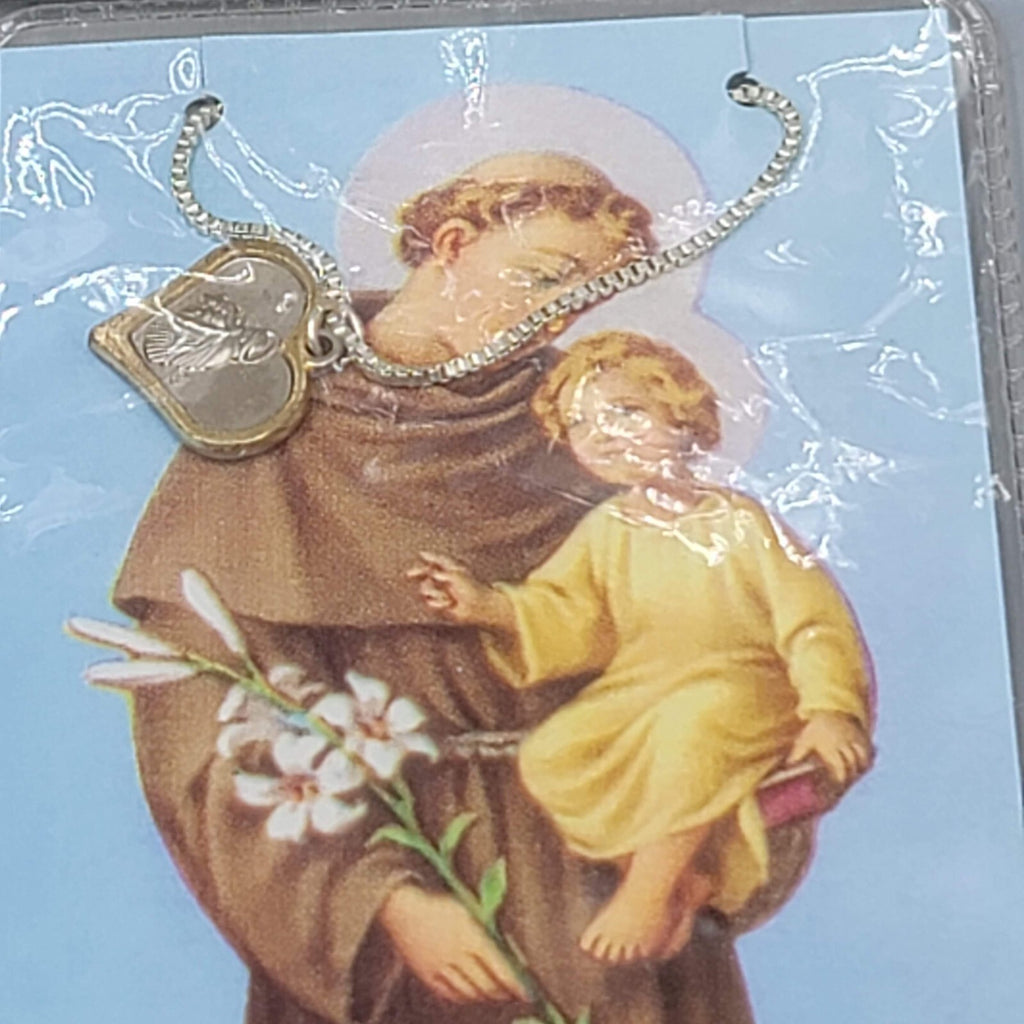 St Anthony Medal Necklace with Prayer Card Silver tone Lot of 5