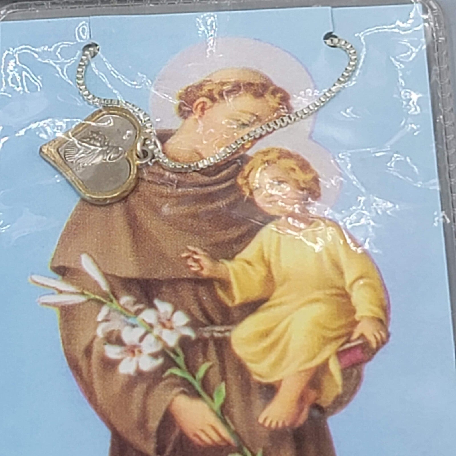 St Anthony Medal Necklace with Prayer Card Silver tone Lot of 5