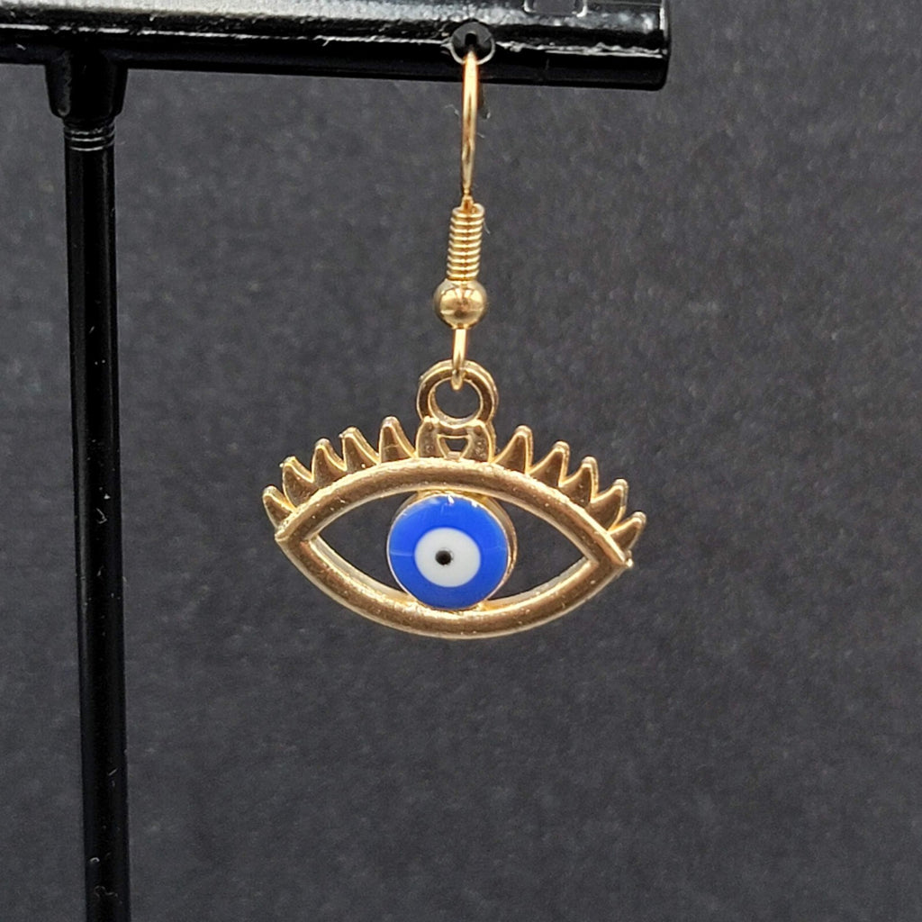 New Evil Eye Pierced Earrings Gold tone Enamel Dangle 3/4"