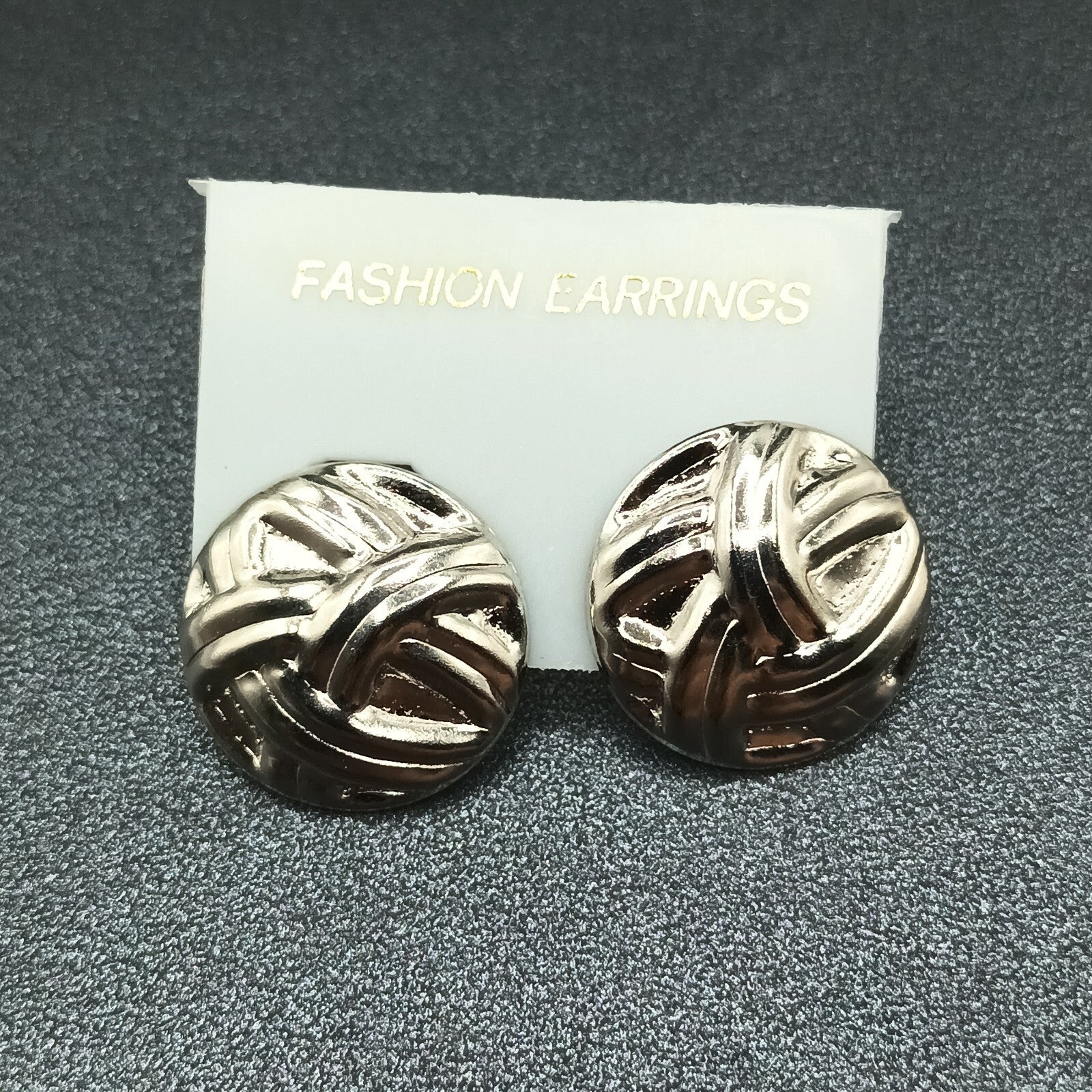 Lot of 2 Pairs Vintage Pierced Earrings Silver tone Gold tone 80s Embossed NOS