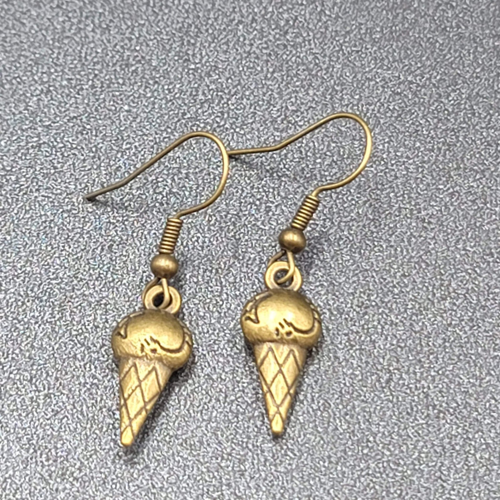 Pierced Earrings Bronze tone Ice Cream Cones Dangle 3/4"