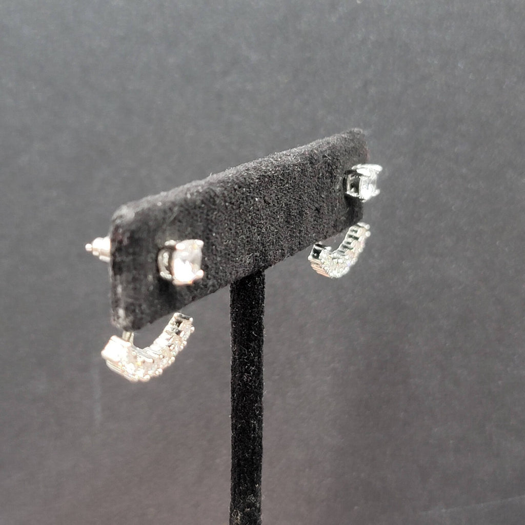 Pierced Earrings Silver tone Crystal Drop Jacket Studs 5/8"