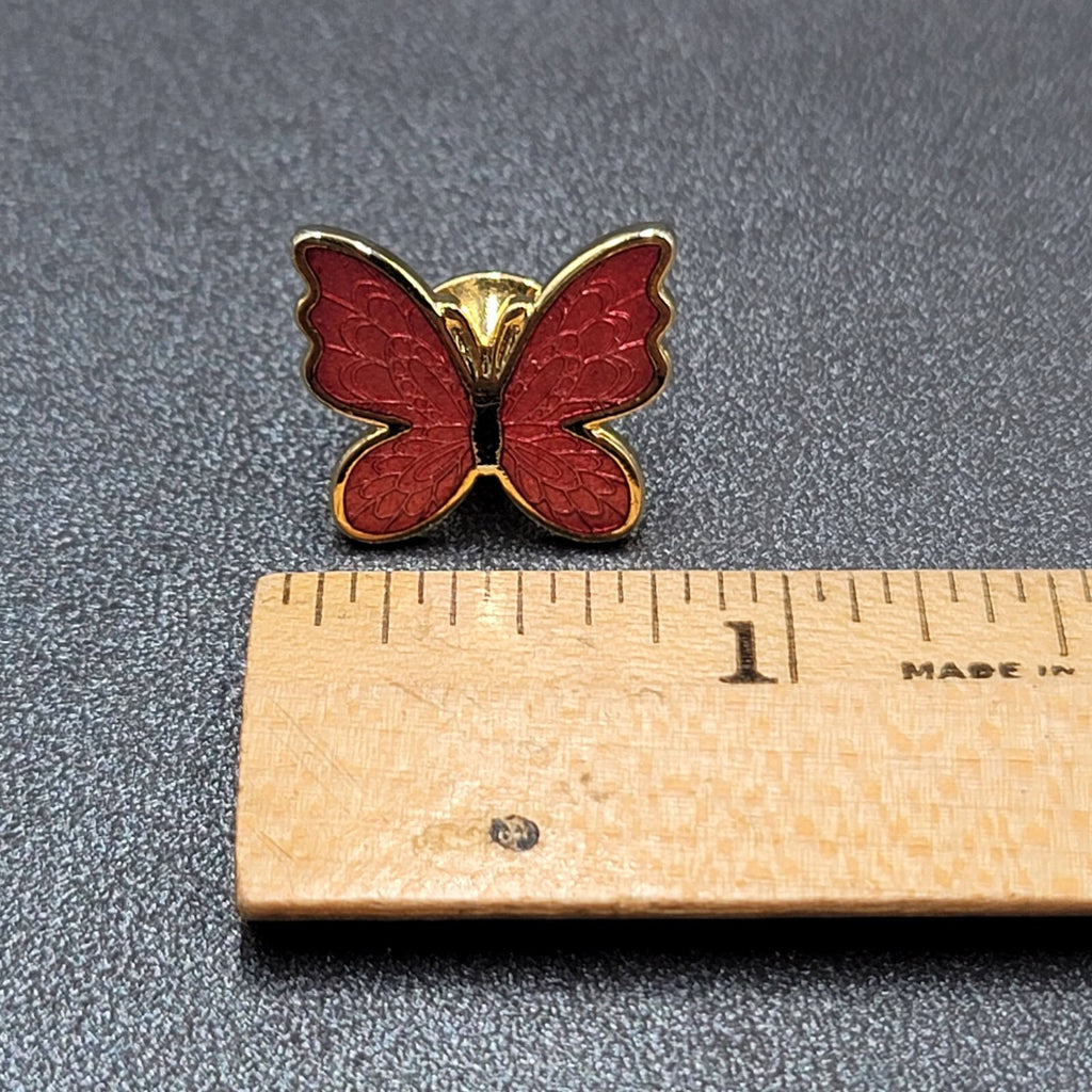 Vintage Enamel Guilloche Pink Butterfly Lapel Pin Gold tone Lapel Hat Pin 3/4"
