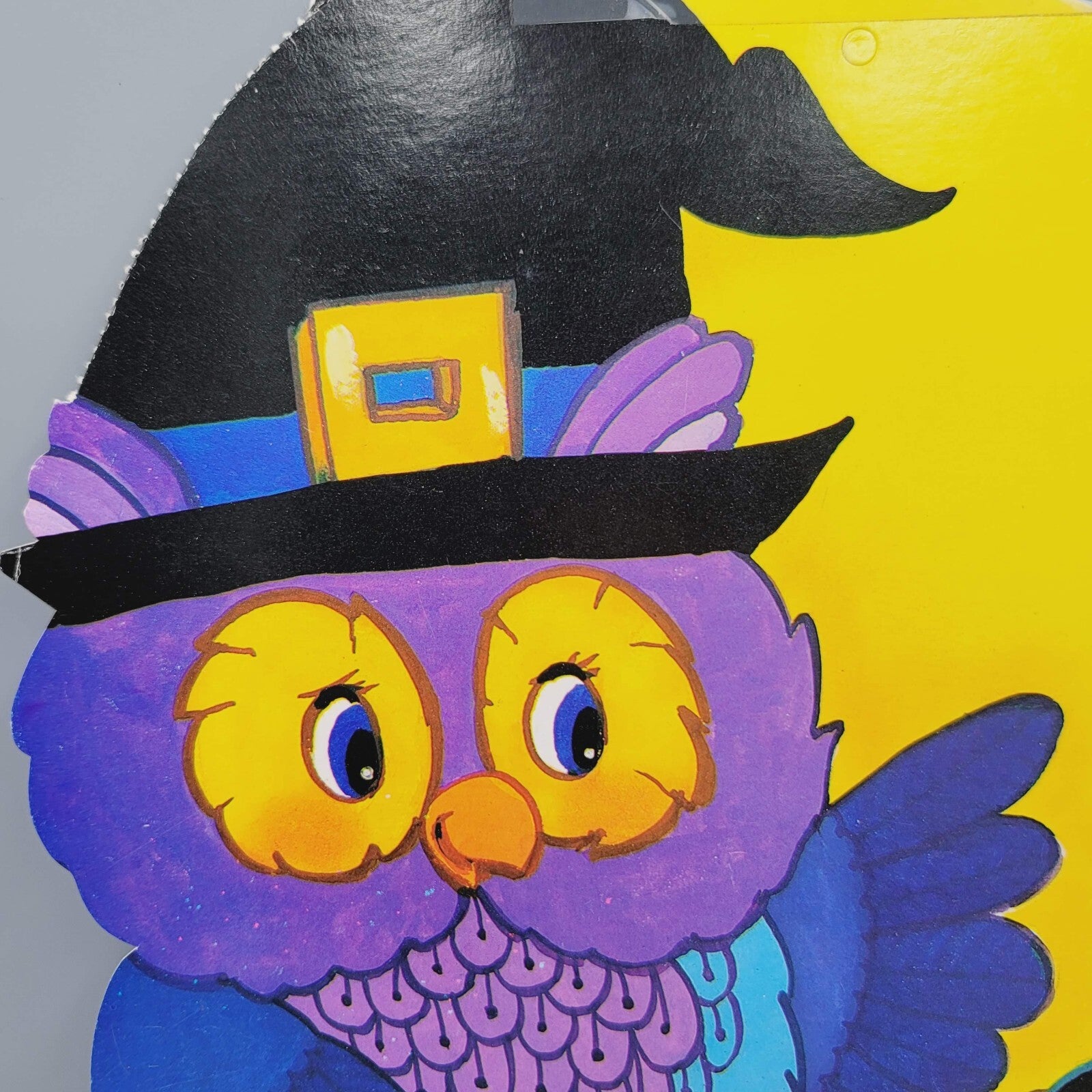Vintage Purple Owl Crow Bat Die Cut Halloween Double Sided 12.5" x 9"