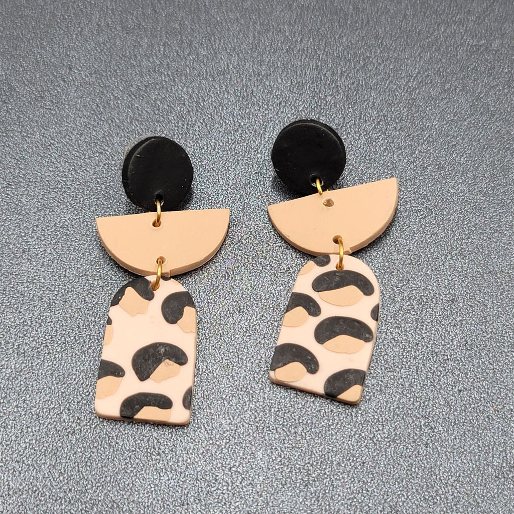 Pierced Earrings Polymer Clay Geometric Dangle 2 1/8"