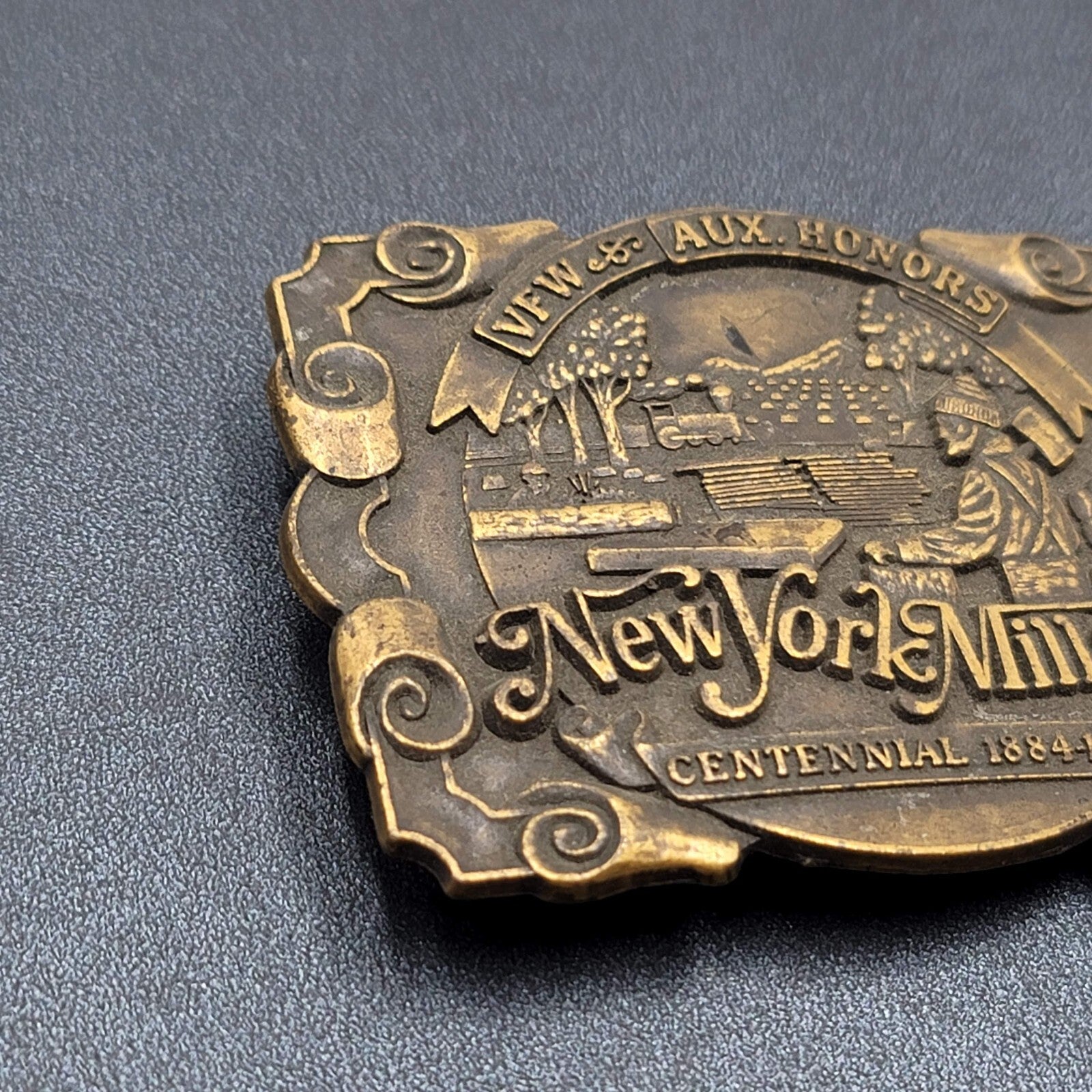 Vintage New York Mills VFW AUX Honor Centennial 1884-1984 100 Year Belt Buckle