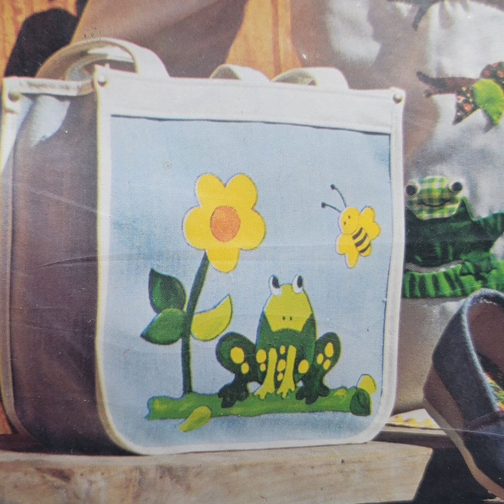 Vintage Frog Friend Applique Kit Flowers Crafty Clothes Embroidery Iron On