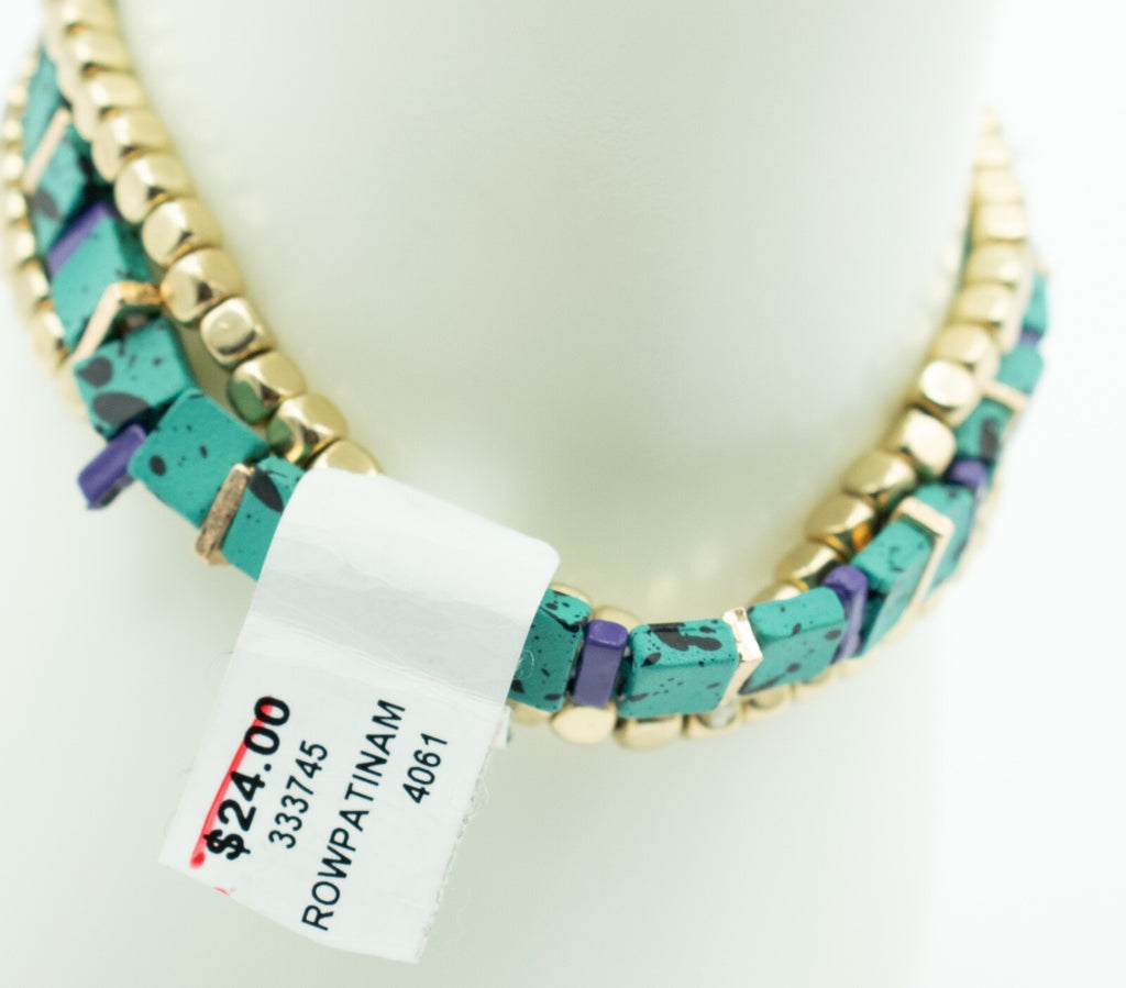 Beaded Elastic Bracelet Lot of 7 Silver tone Layered Gold tone Blue Beads NWT