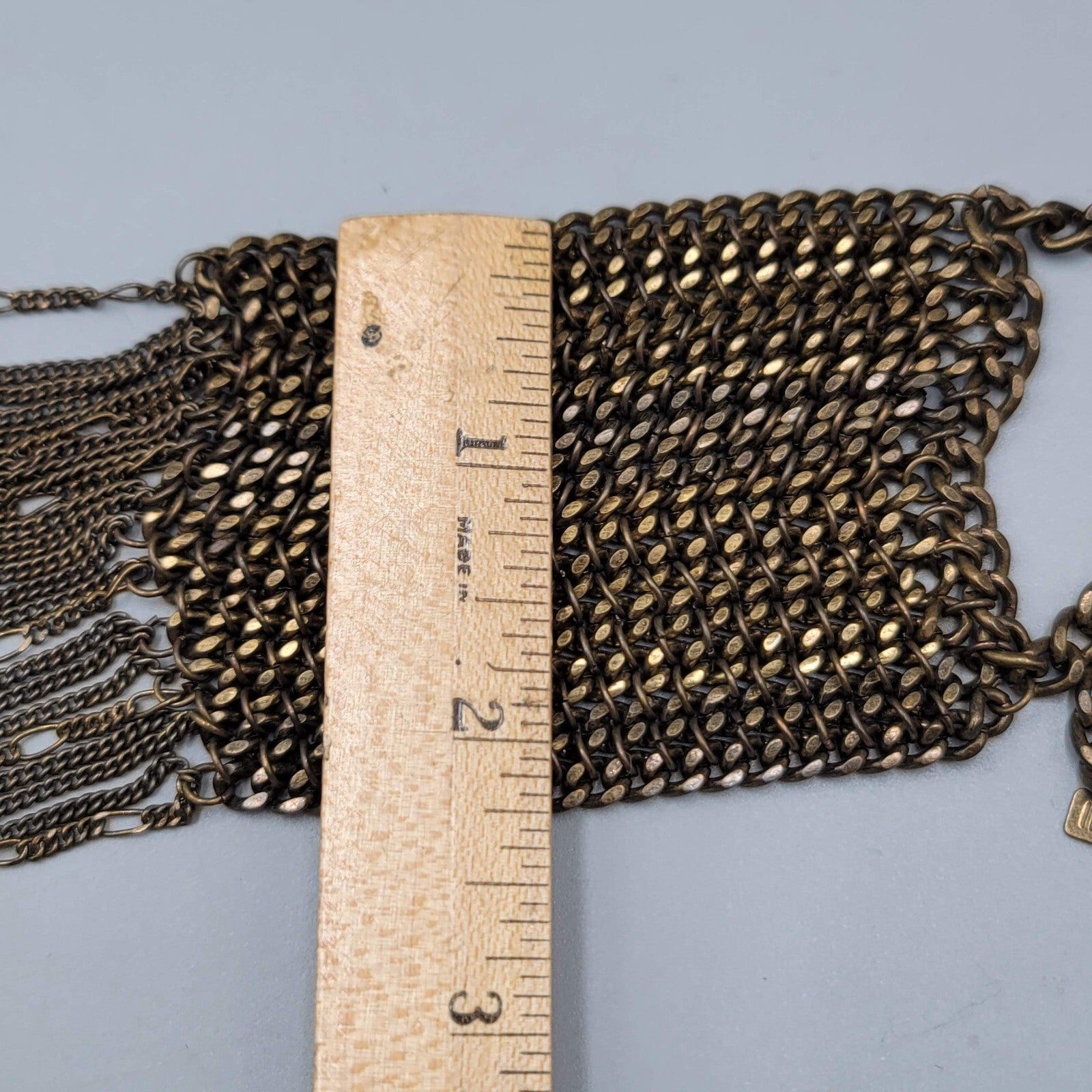 J Jill Necklace Bronze tone Chain Mail Look Tassel Statement Long 24"