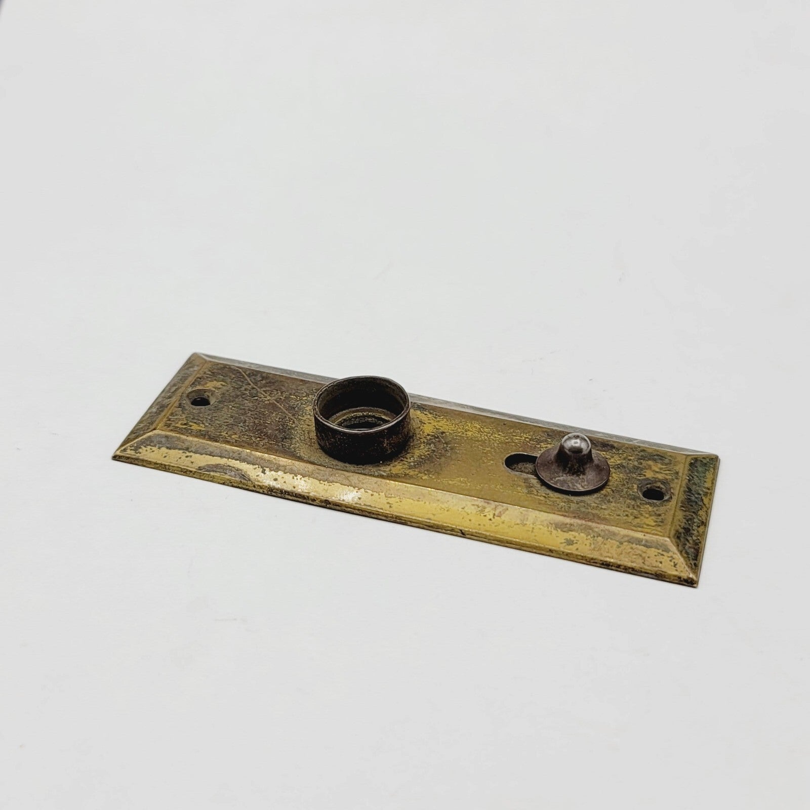 Vintage Brass Screen Door Knob Backplate Lock 4" x 1  3/8" Small