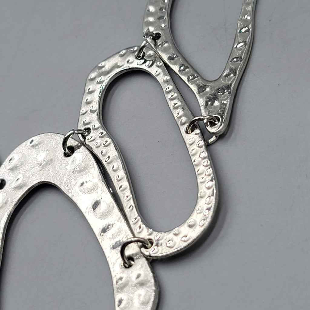 Statement Bib Hammered Silver tone Necklace 14"-18"