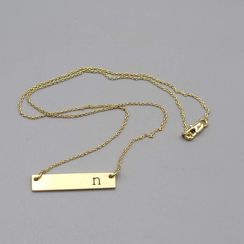 Monogram Letter N Necklace Yellow Gold tone Bar Pendant 18"