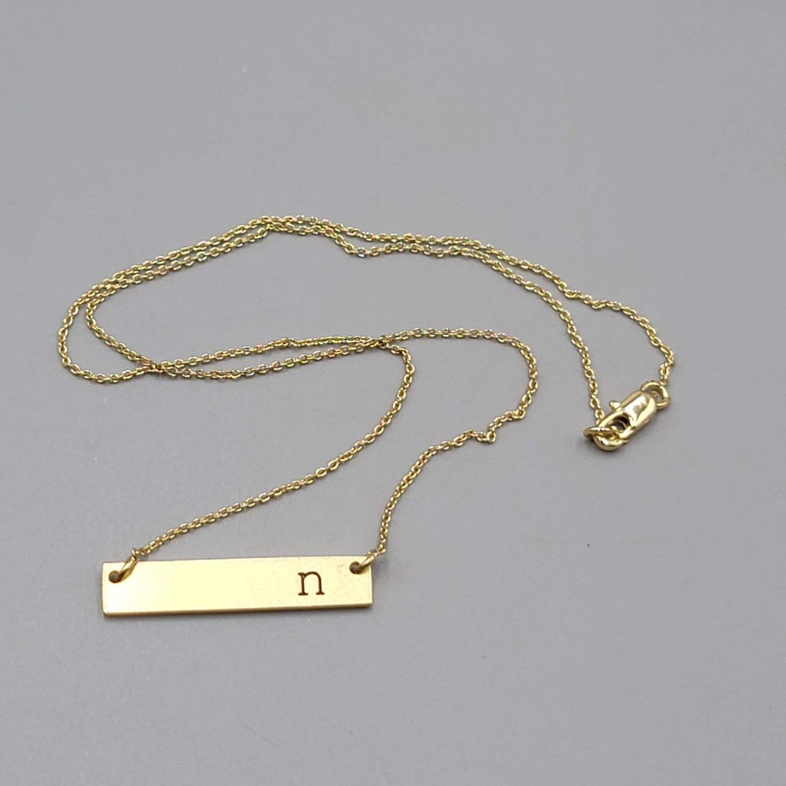 Monogram Letter N Necklace Yellow Gold tone Bar Pendant 18"