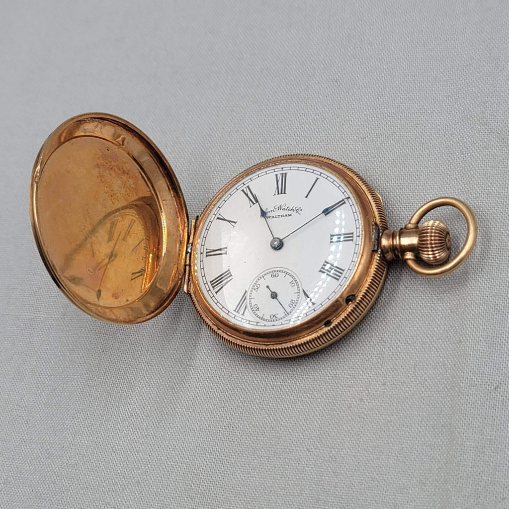 14k Yellow Gold Waltham 9 Jewel Hunter Case Pocket Watch Size 6
