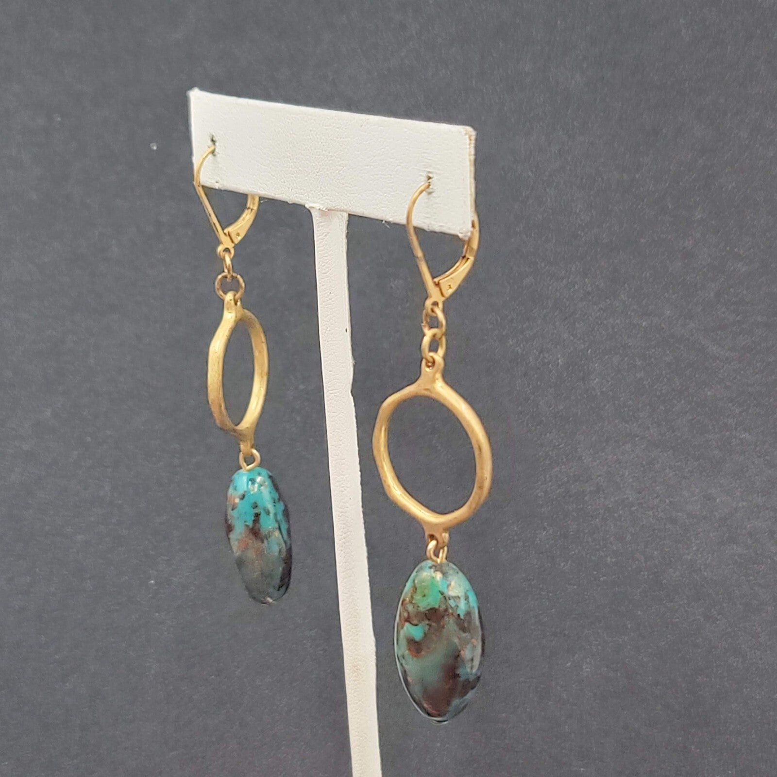 Pierced Earrings Gold tone Acrylic Faux Stone Bead Dangle 2"
