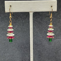 Pierced Earrings Red White Crystal Bead Christmas Tree Statement Dangle 1"