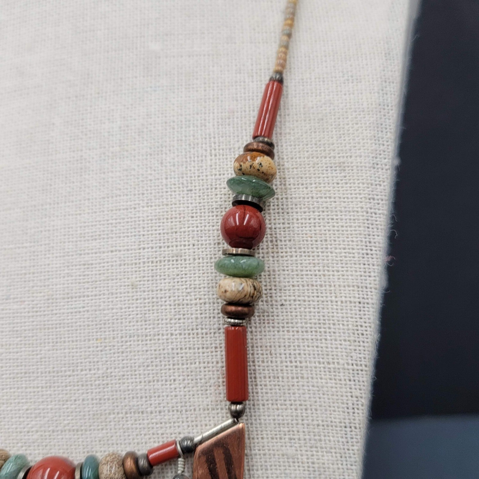 Artisan Necklace Handmade Gemstone Beaded Copper Pendant 20.5" Signed AE