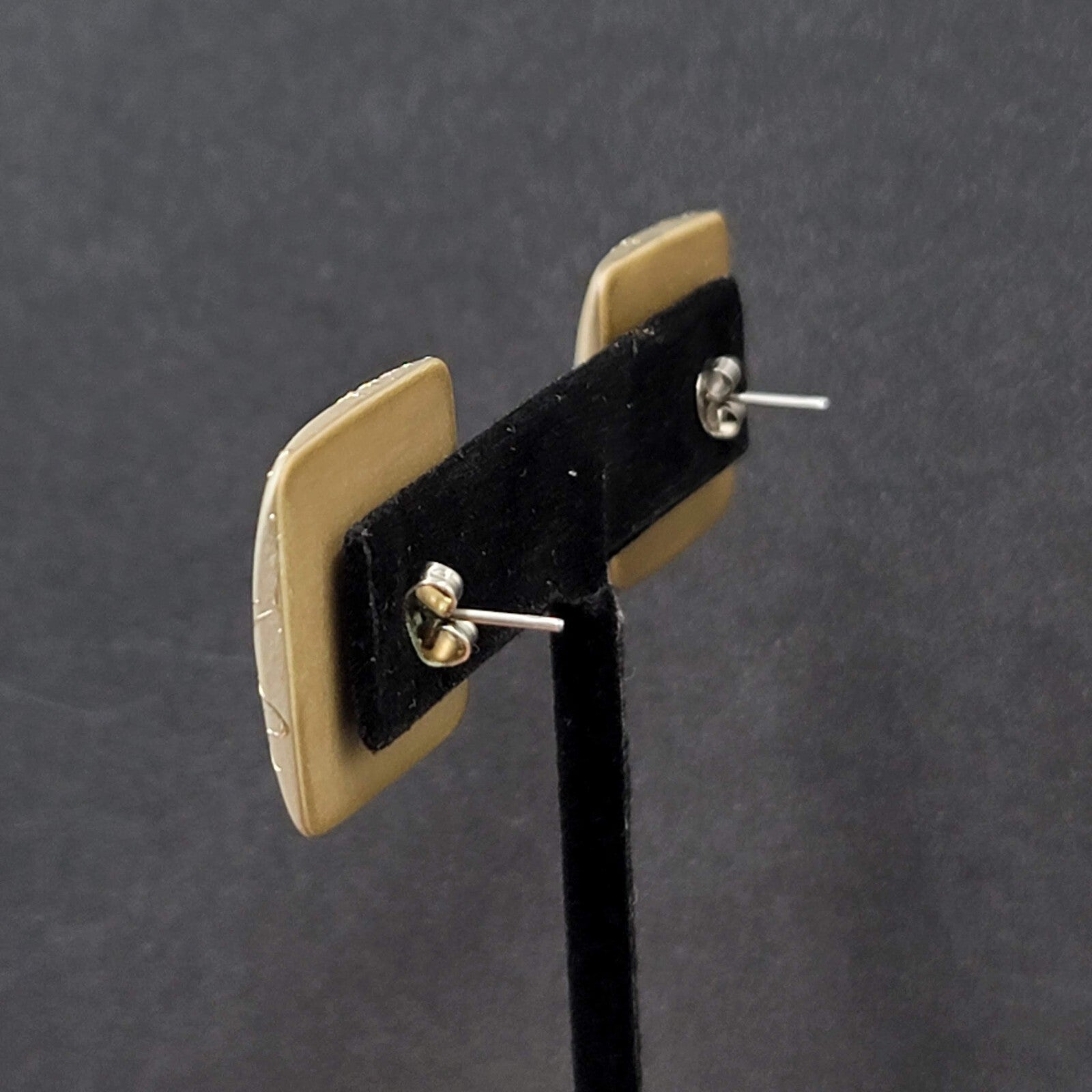 Vintage Pierced Earrings Silver Splatter Square Drop 1"