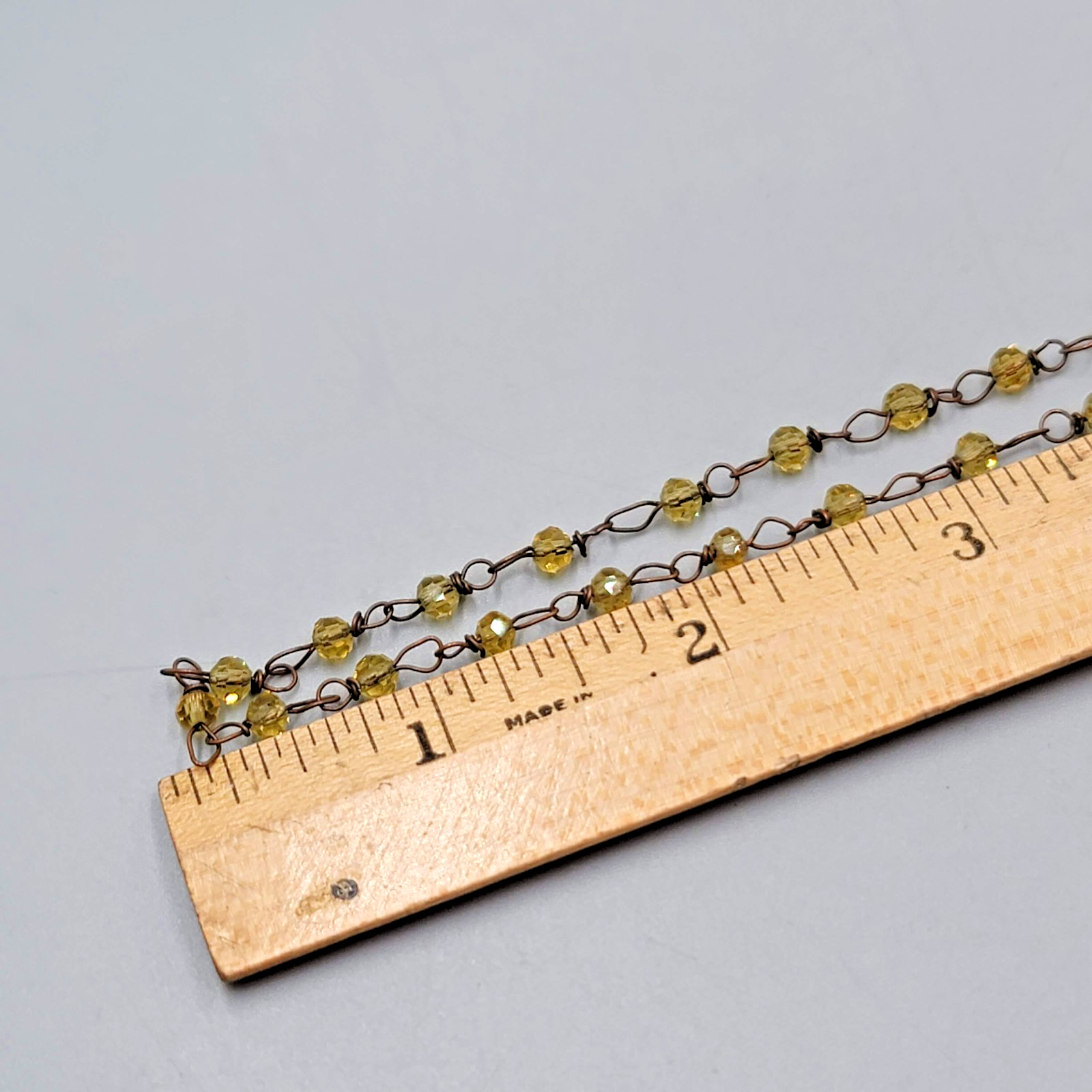 Dainty Bronze tone Chain Necklace Yellow Beads 16"