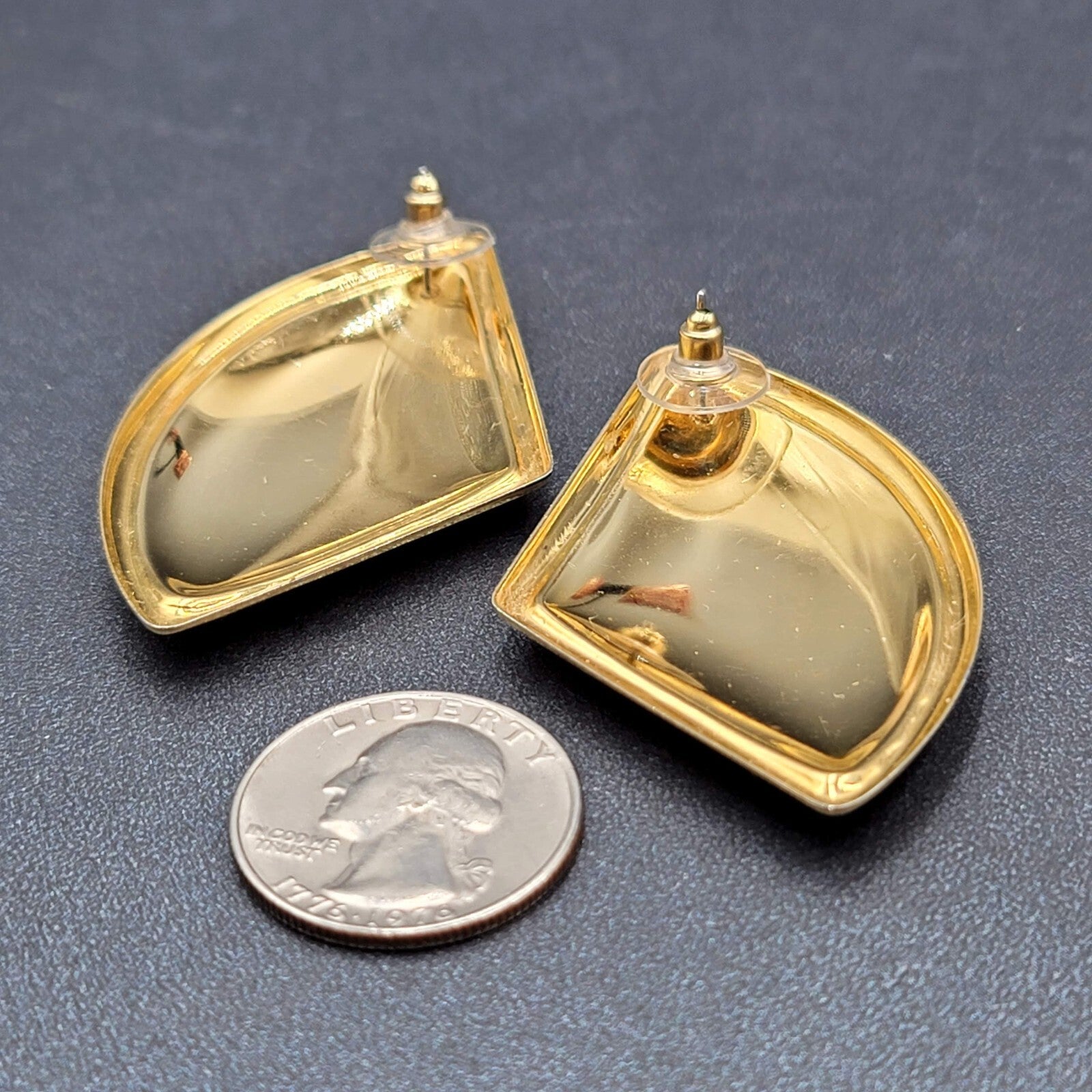 Vintage Pierced Earrings Yellow Enamel Gold tone Large Statement 1980s 2"