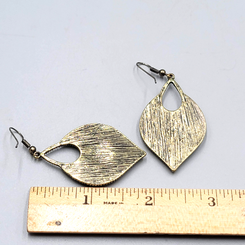 Boho Pierced Earrings Antiqued Gold tone Dangle 1.75"