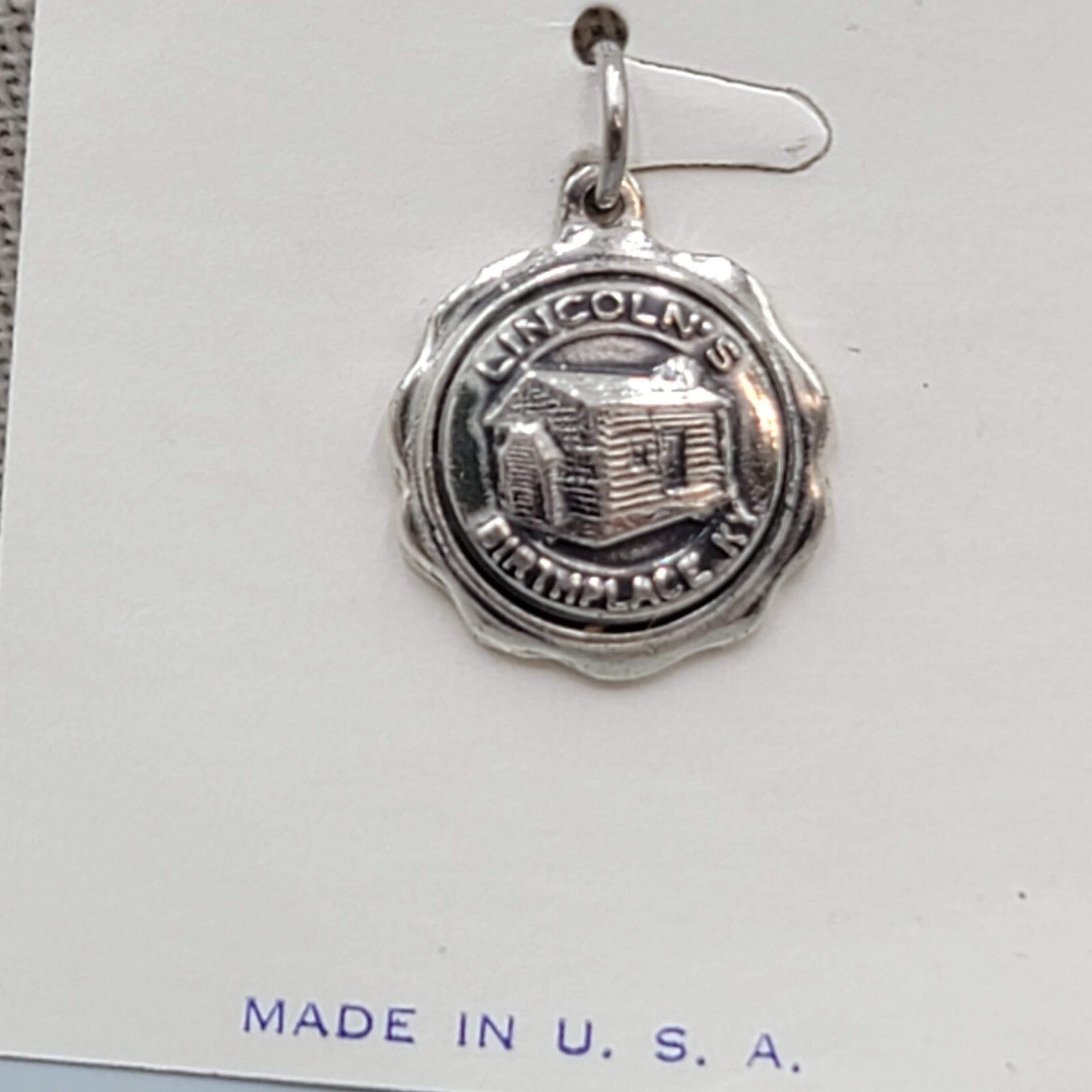 Vintage Lincolns Birthplace Sterling Silver Bracelet Charm 5/8" NOS