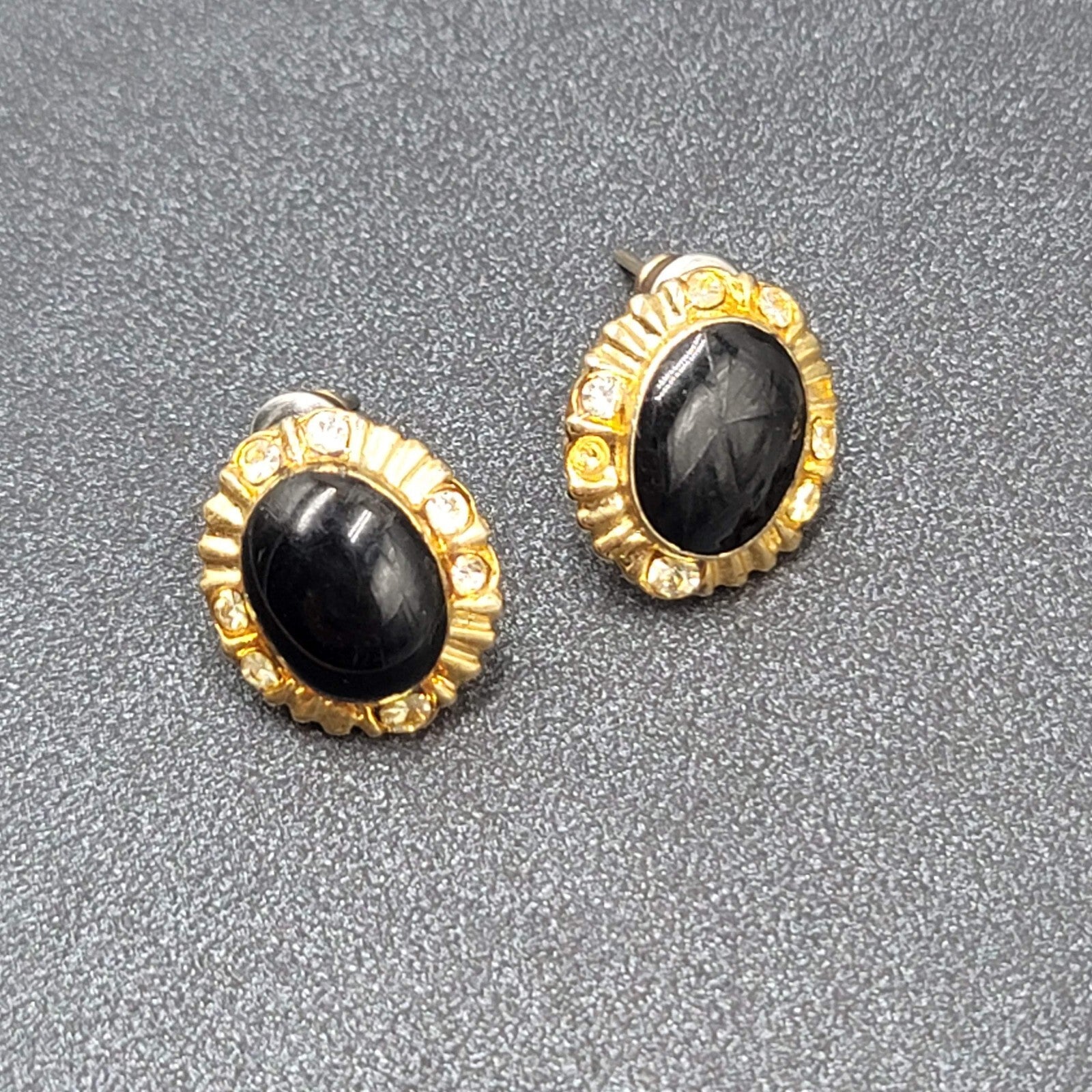 Lot of 3 Pierced Earrings Gold Plated Black Enamel Studs 1/2"