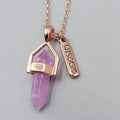 Wisdom Pendant Necklace Rose Gold tone Purple Resin 18"