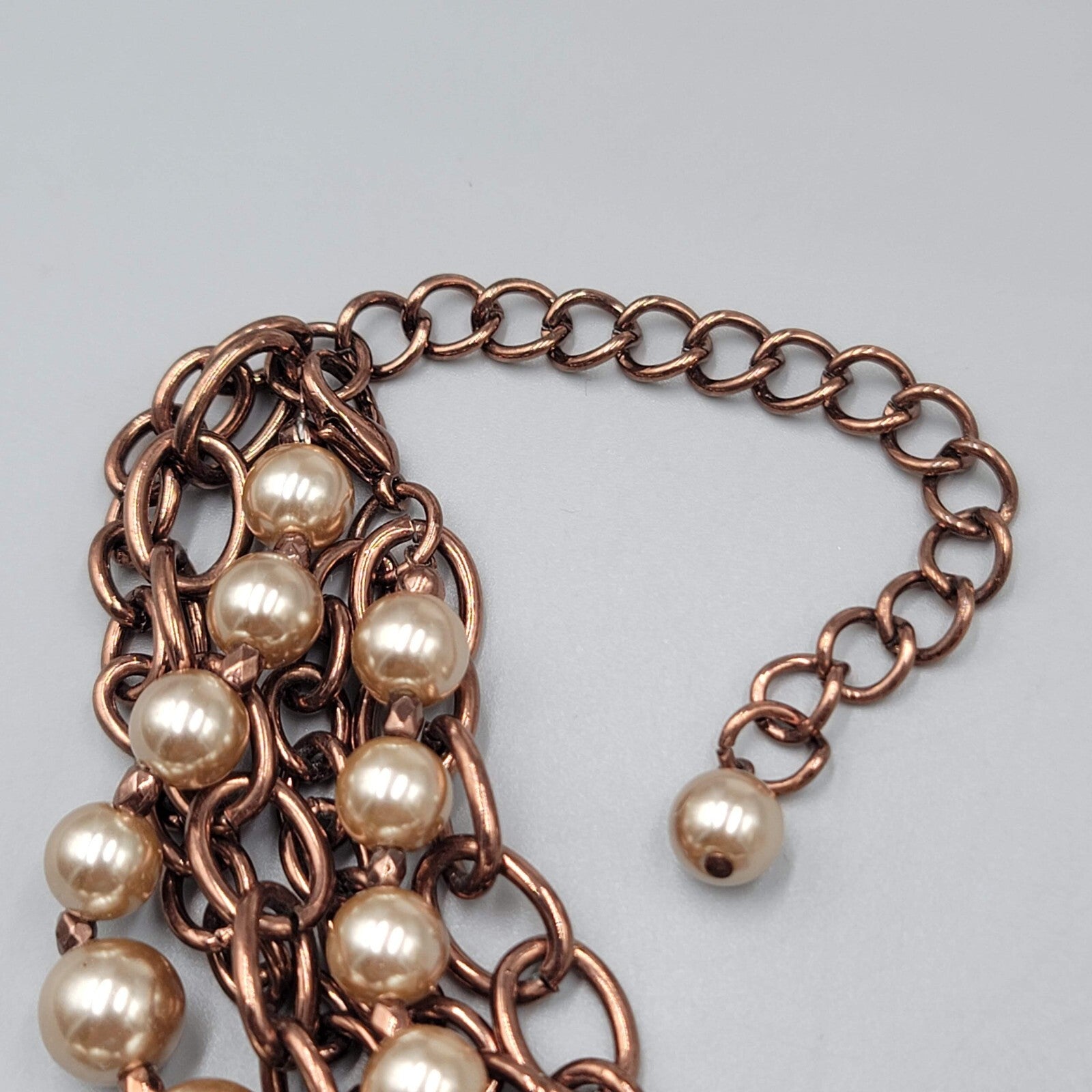 Statement Graduated Bead Necklace Copper tone Chain Layered 16"+