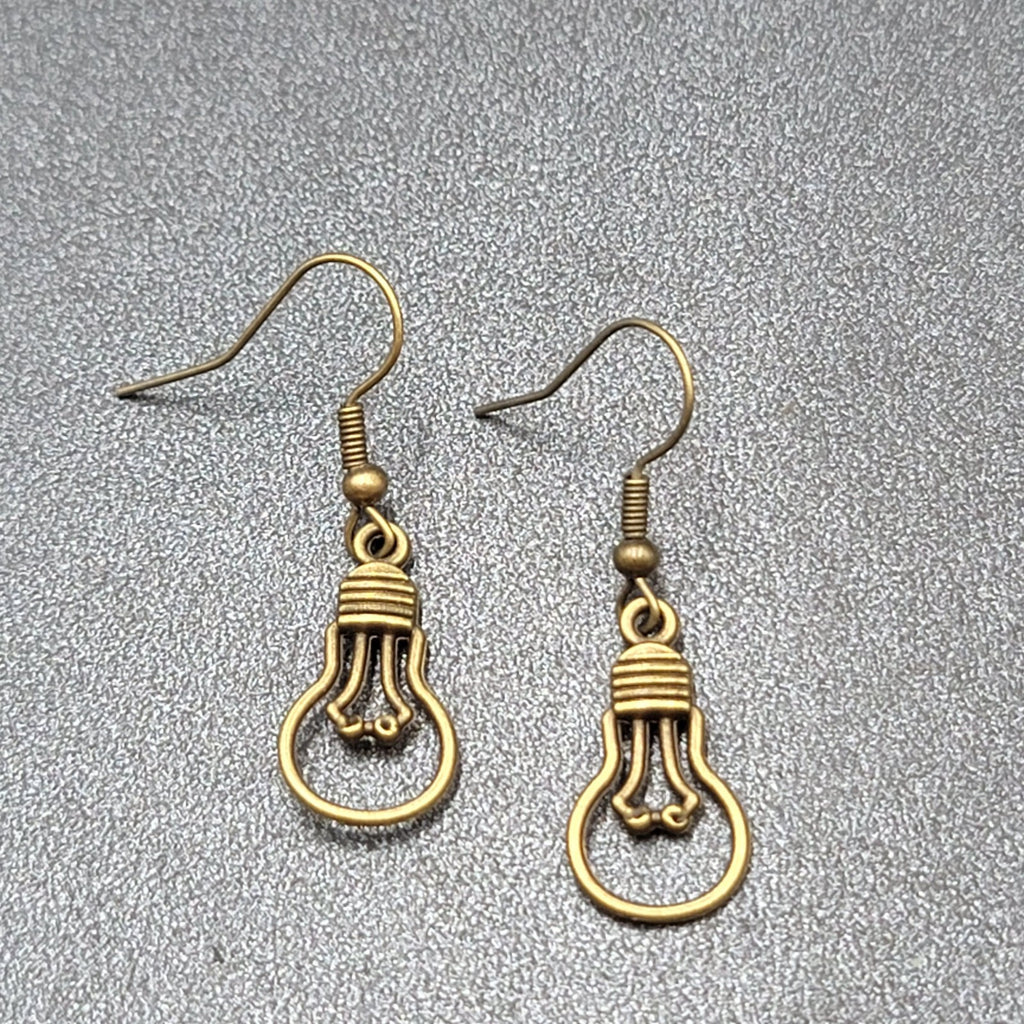 NEW Light Bulb Idea Pierced Earrings Bronze tone Dangle 7/8"