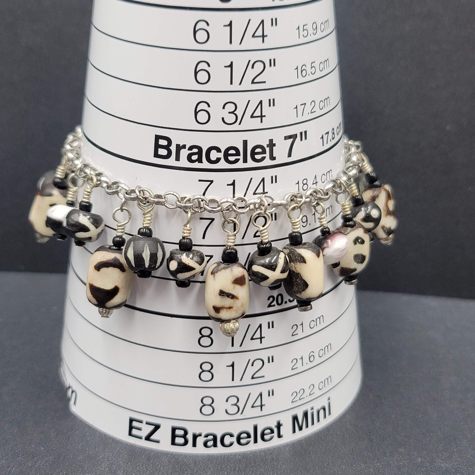 African Batik Beaded Bracelet Silver tone Ankle Bracelet 8"-9"