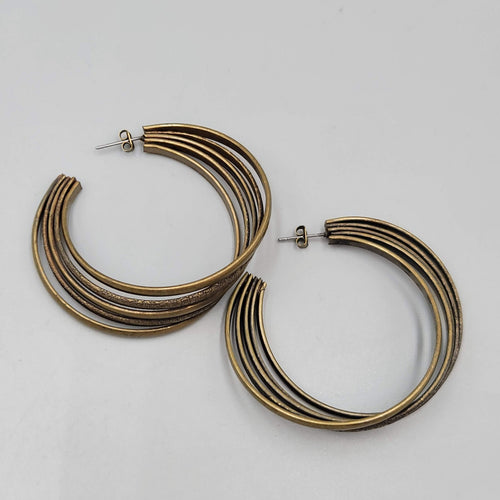 Bronze tone Multi Hoop Pierced Earrings Large Statement 2 1/8"