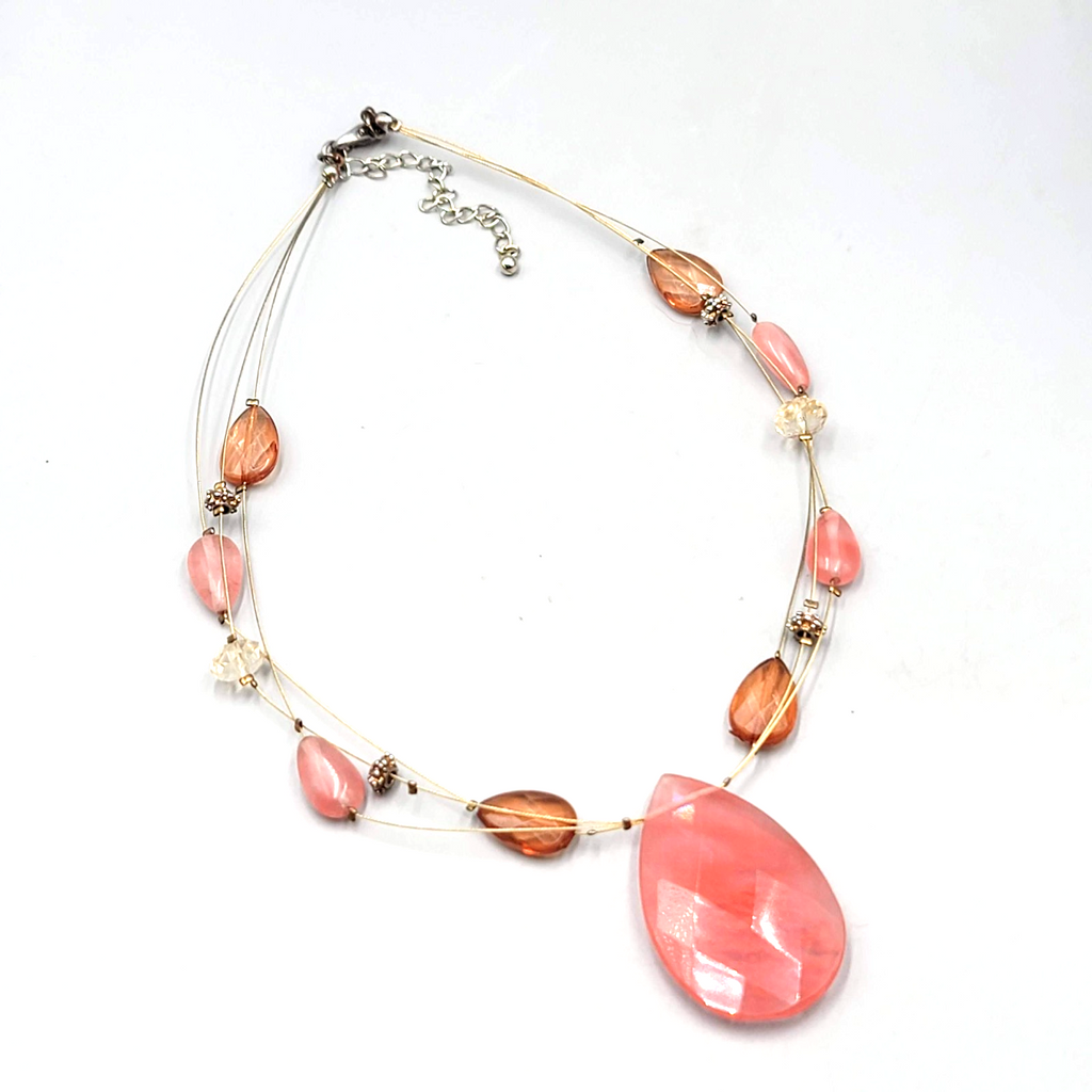 Multicolor Floating Stones Necklace Teardrop Pendant 18" +