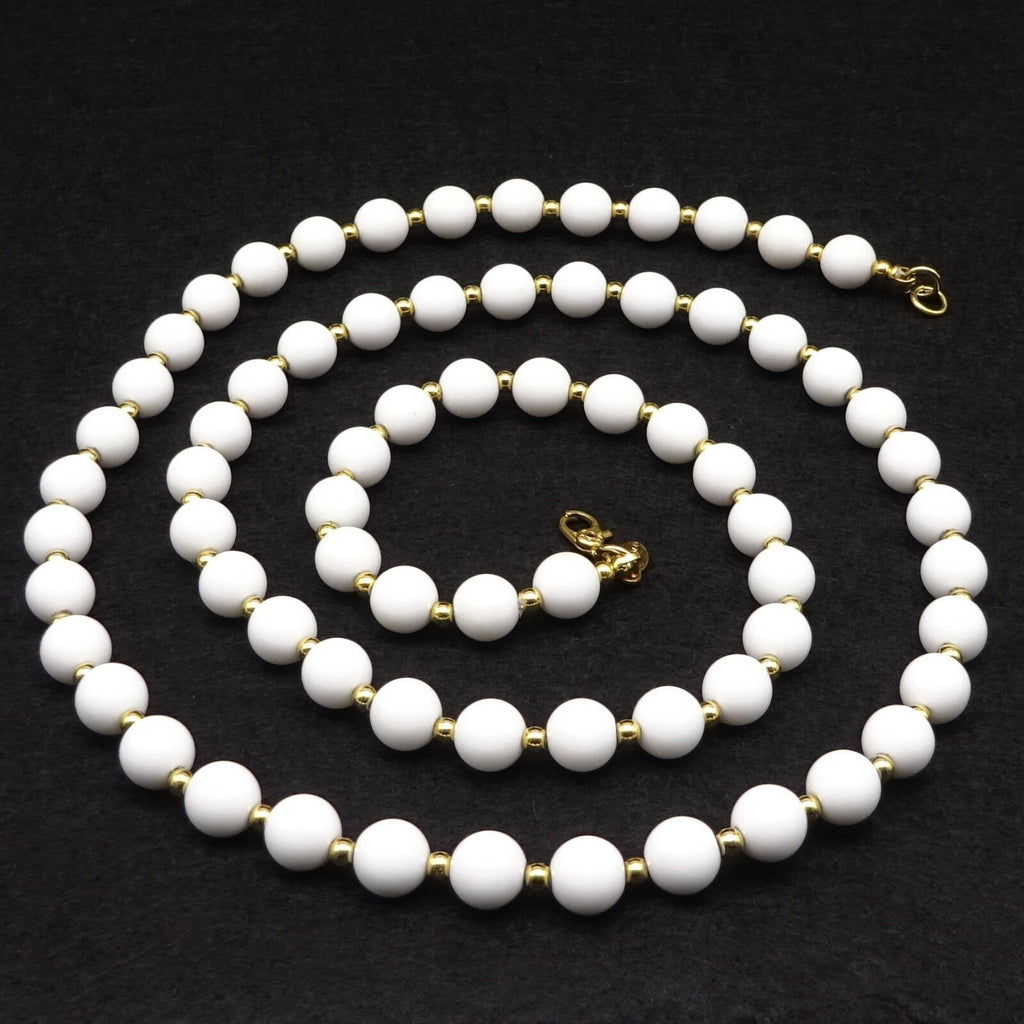 Vintage MONET White Gold tone Bead Necklace Estate Costume Jewelry 30"