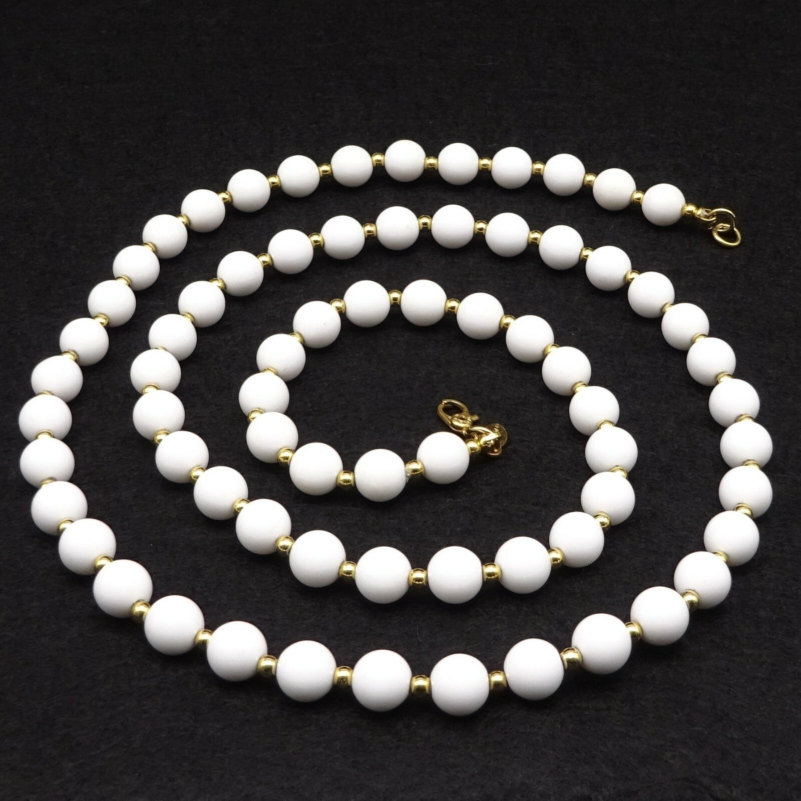 Vintage MONET White Gold tone Bead Necklace Estate Costume Jewelry 30"