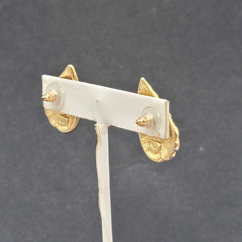 Vintage Pierced Earrings Gold tone Red Enamel Drop Teardrop 1.25"