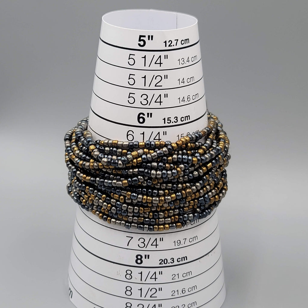 Wood Closure Wide Bracelet Multistrand Seed Bead 7"