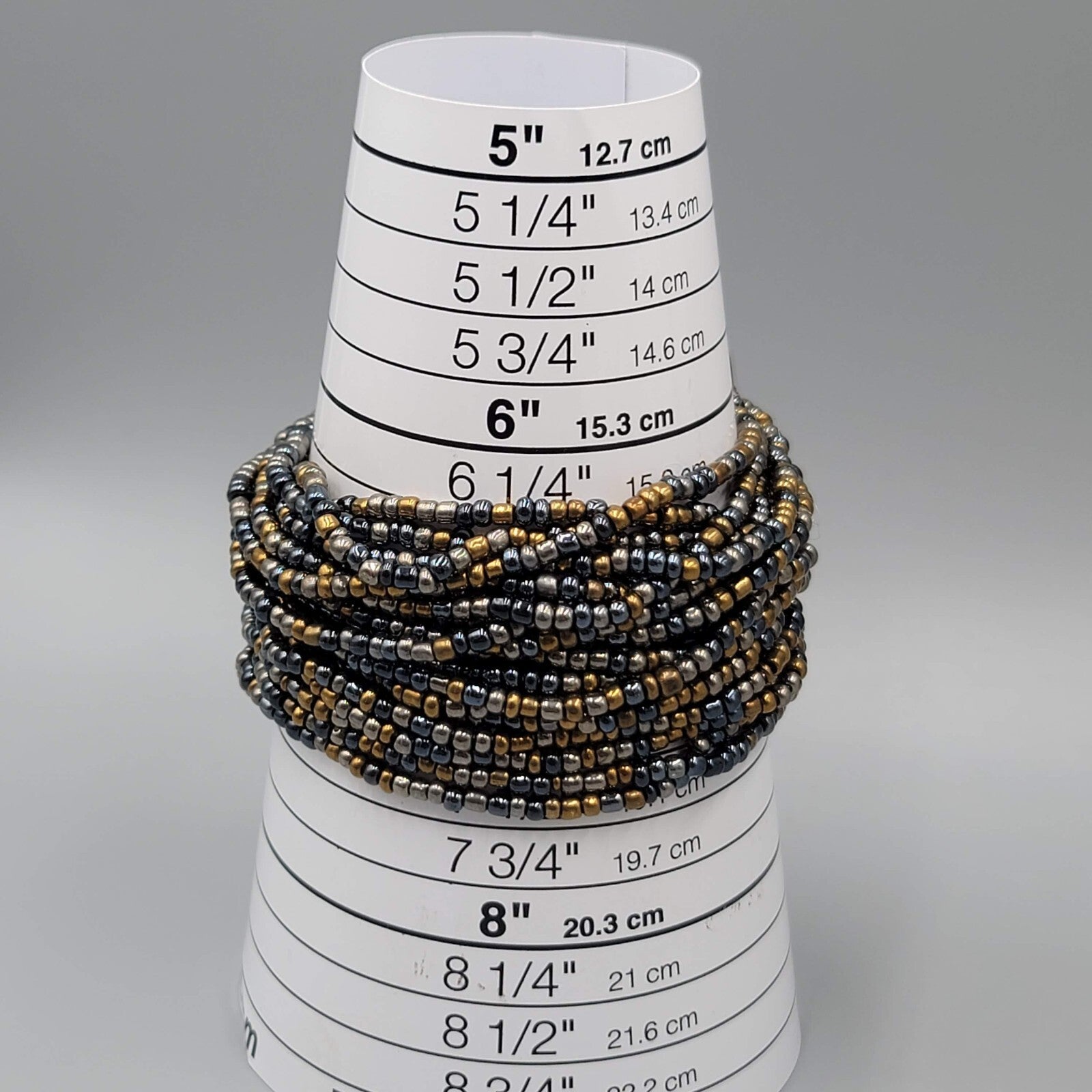 Wood Closure Wide Bracelet Multistrand Seed Bead 7"