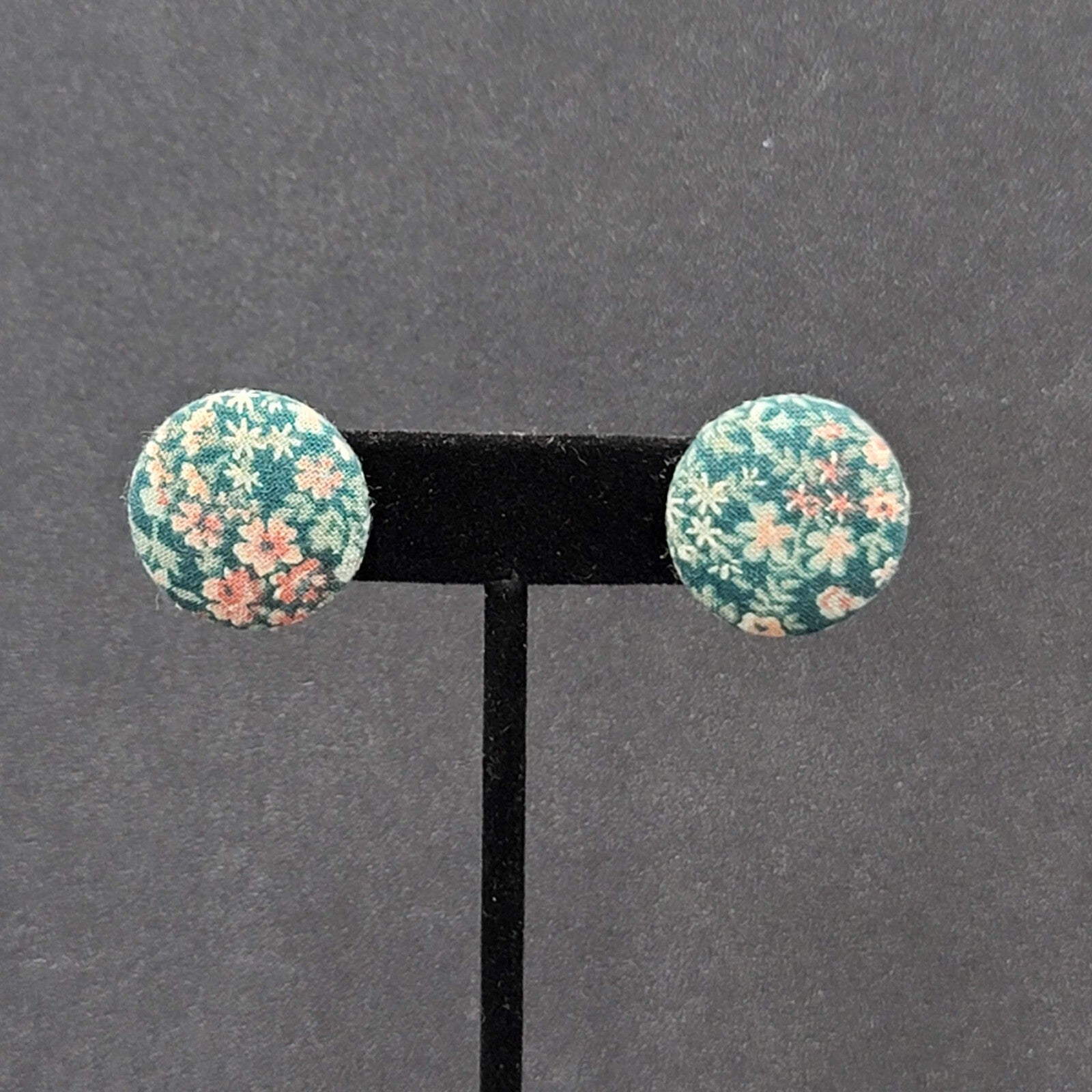 Vintage Pierced Earrings Floral Flower Fabric Button Studs 7/8"