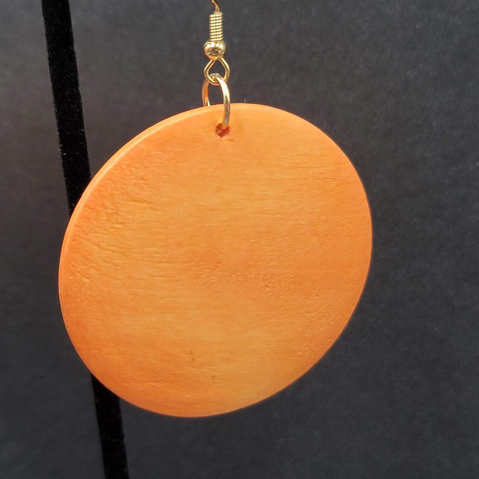 New Boho Pierced Earrings Orange Large Round Wood Disc Dangle 2"