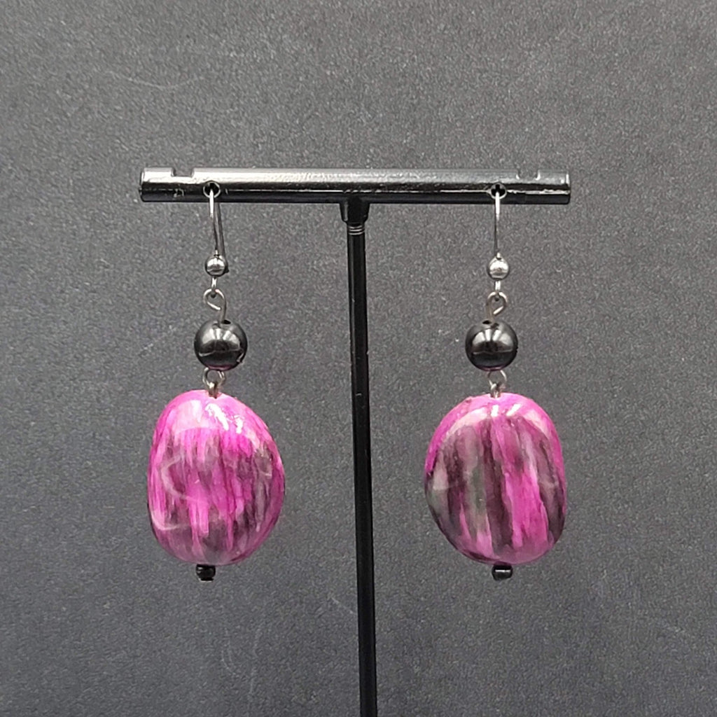 Pierced Earrings Acrylic Purple Black Statement Beads 1.75"