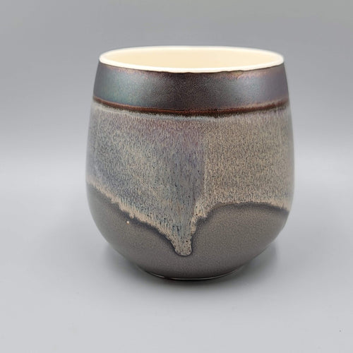 Art Pottery Coffee Mug Drip Glaze Gray Purple Tea Cup
