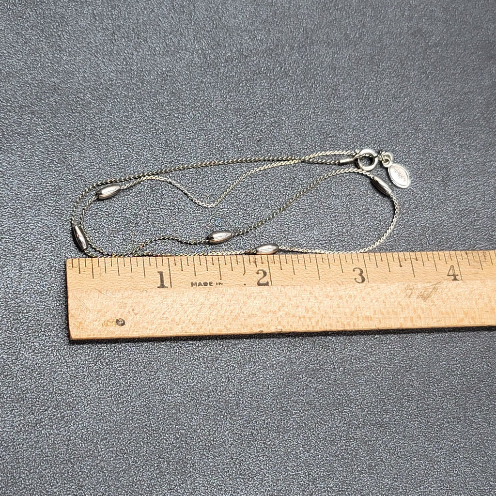 Vintage MONET Silver tone Chain Station Necklace 15" Small and Dainty