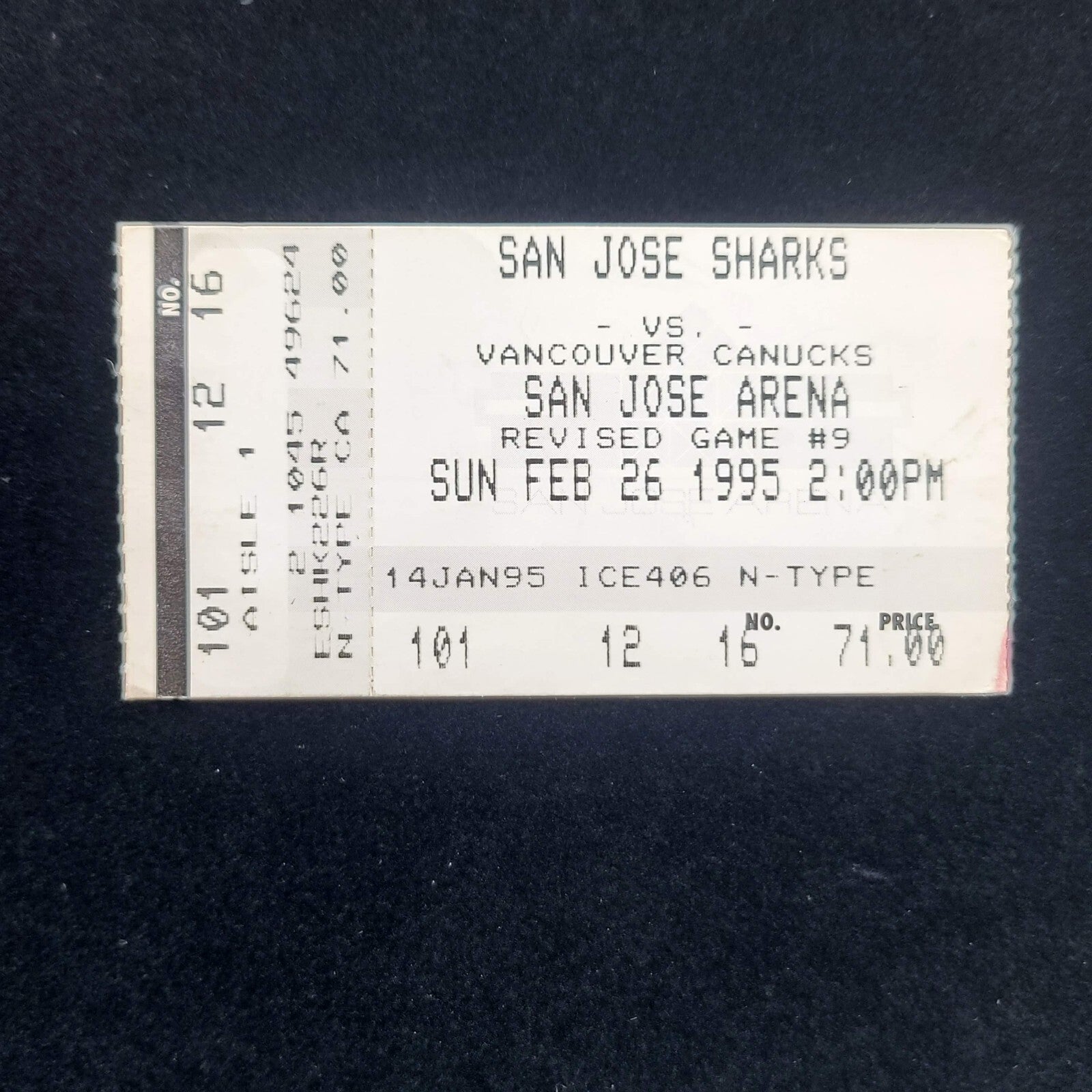 San Jose Sharks vs Vancouver Canucks NHL Ticket Stub 2/26/1995