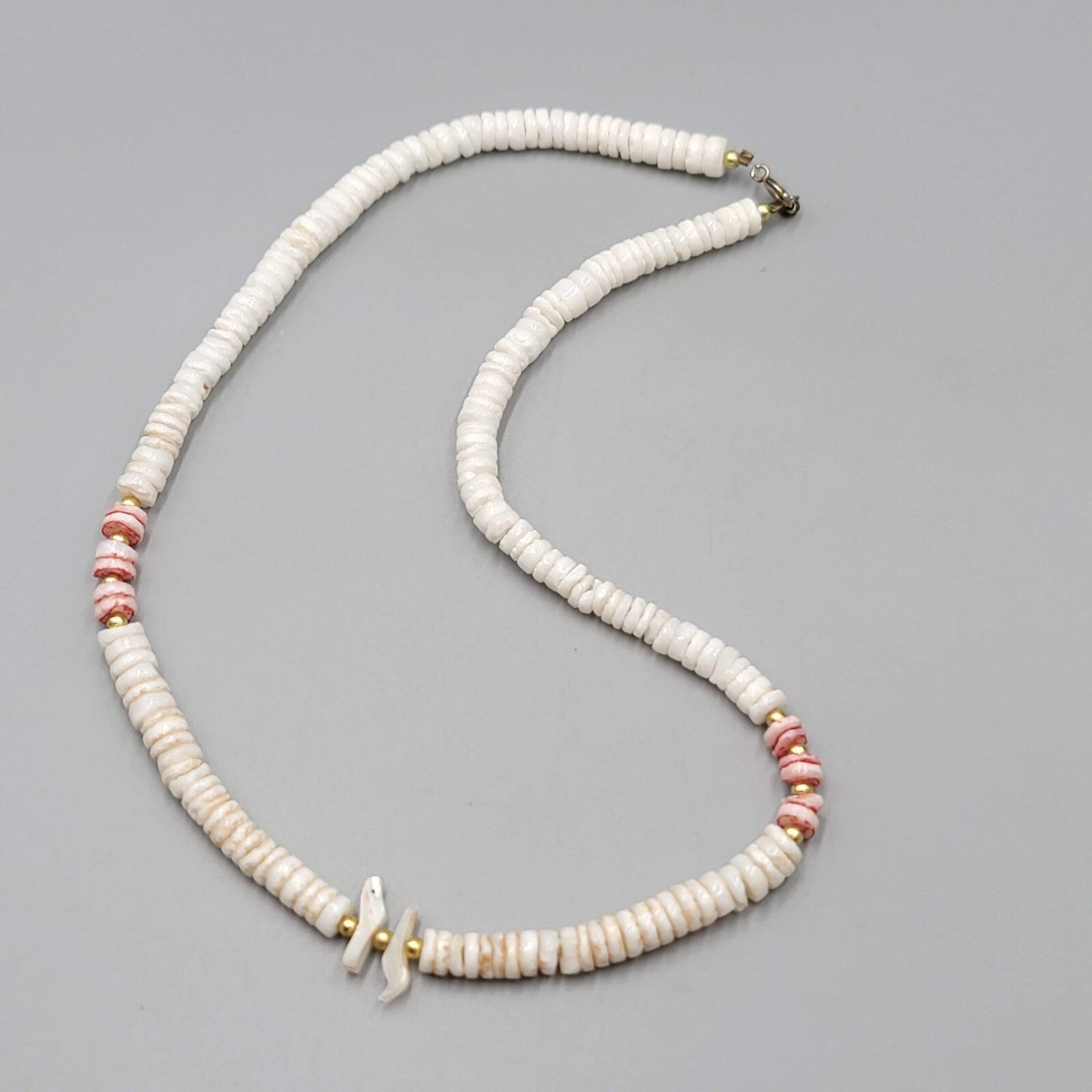 White Shell Mother of Pearl Carved Birds Surfer Beach Bead Beaded Necklace 18"