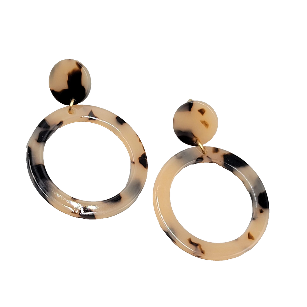 Acrylic Tortoise Hoops Pierced Earrings Gold tone Dangle 2"