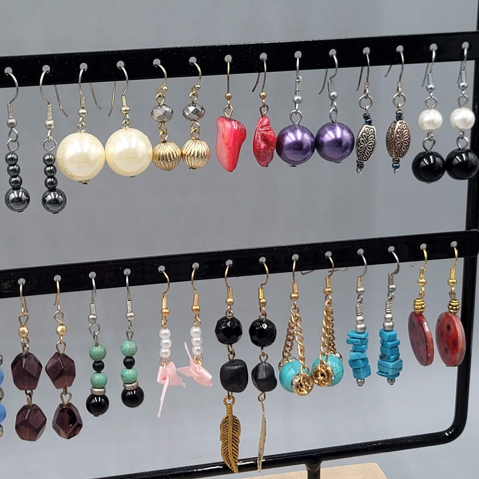 Lot of 44 Beaded Pierced Earrings Multi color ALL Dangle Hooks Bead Mixed