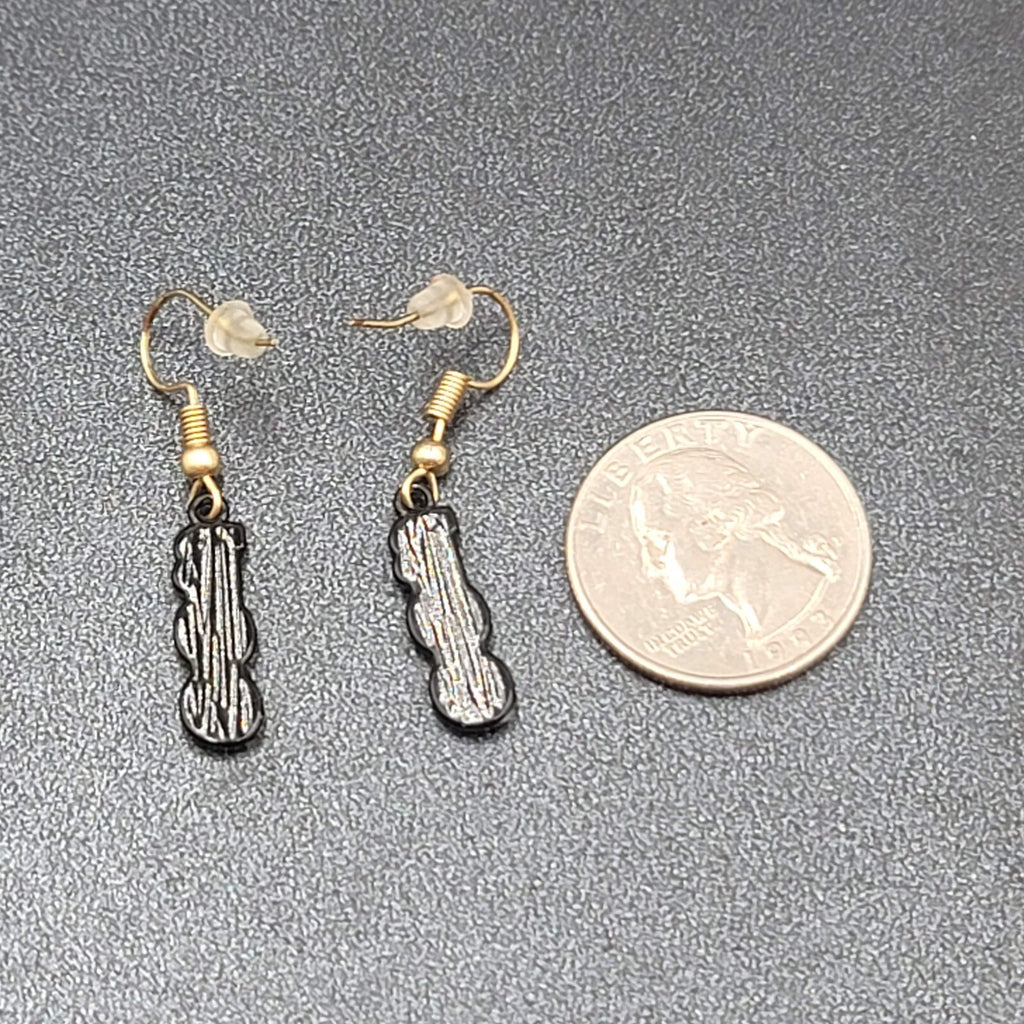 BOO Pierced Earrings Black Enamel Halloween Dangle Gold tone 7/8"