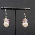 Pierced Earrings Purple Crystal Faux Pearl Beaded Dangle 1"